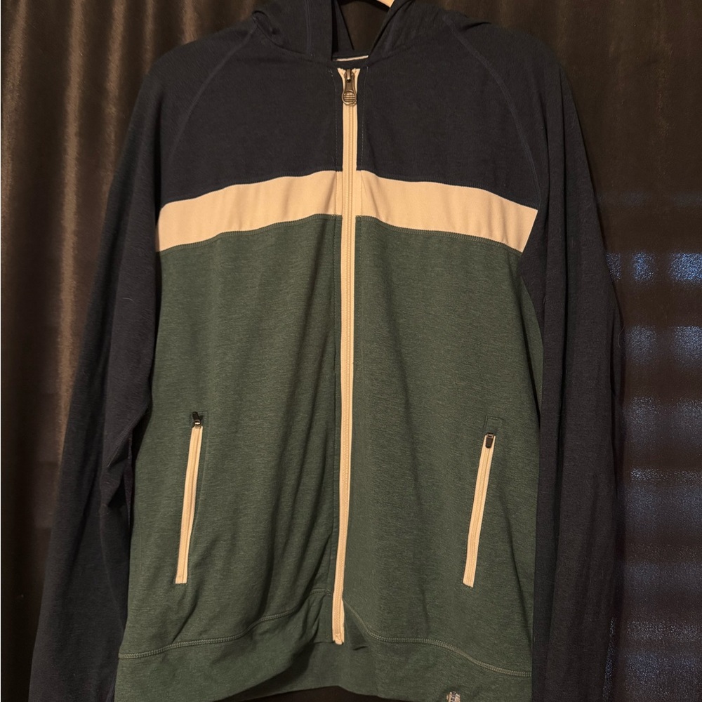 Marine Layer Navy and Forest Green Zip-Up Sweater